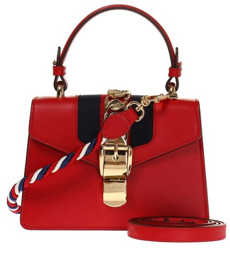 gucci ladies sylvie leather mini shoulder bag in red